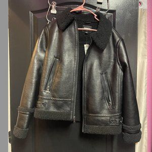 Express Sherpa Lined Faux Leather Jacket Medium